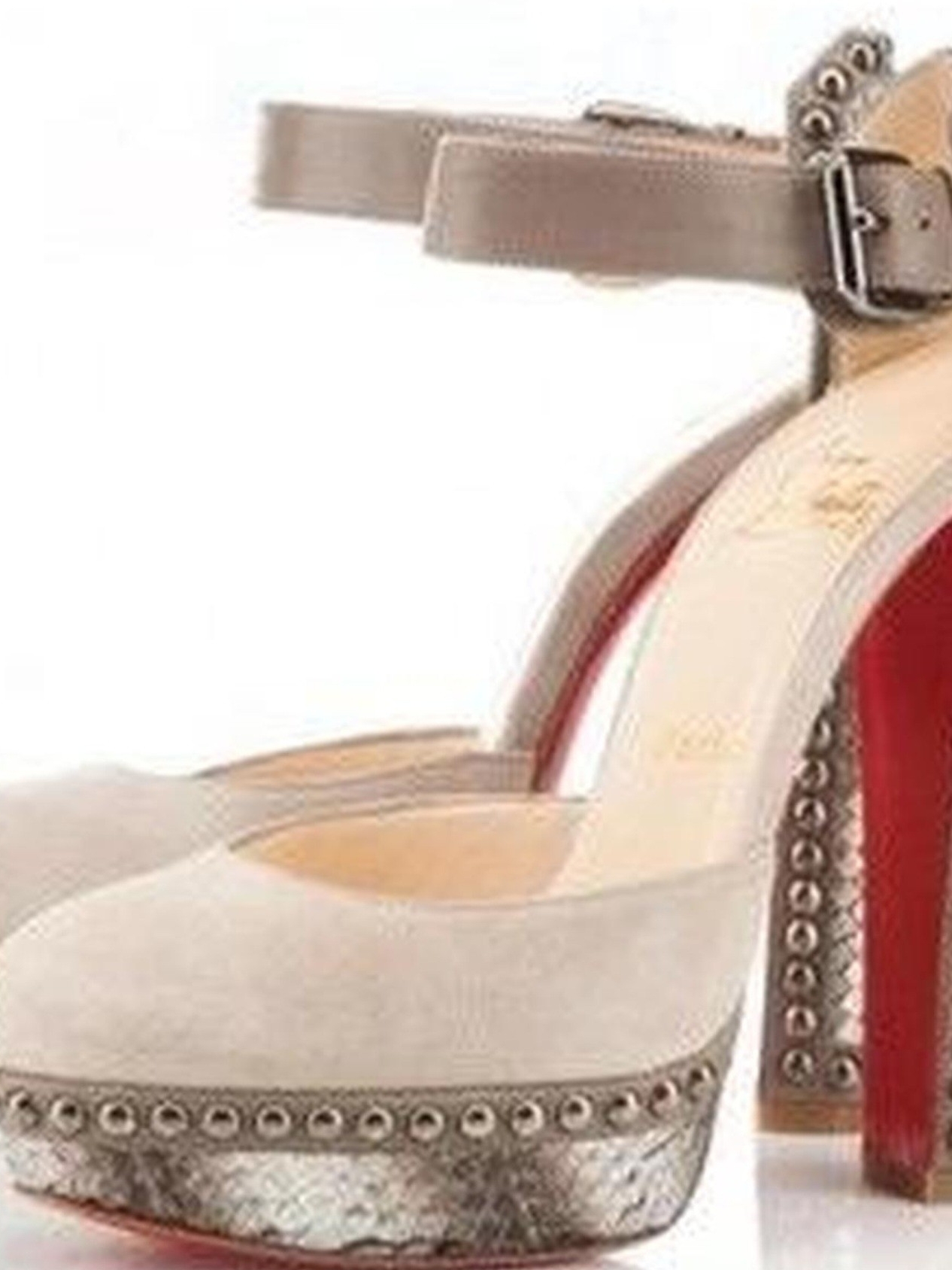 Christian Louboutin Taupe Suede Platform Ankle-Strap Heels With Red Sole